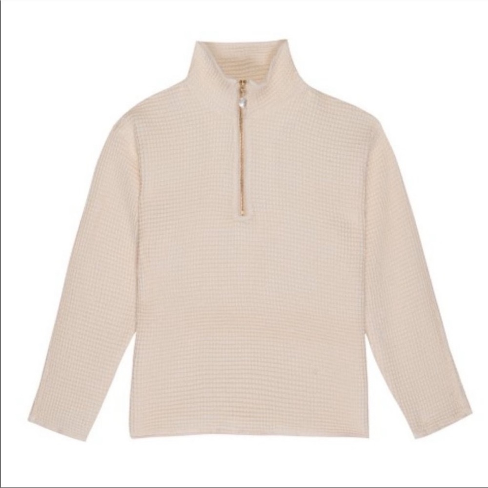 DONNI. Waffle 1/2 Zip Pullover - Cream
